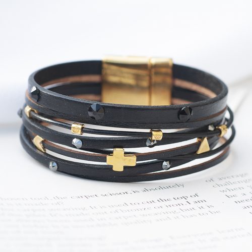 Multi row leather bracelet
