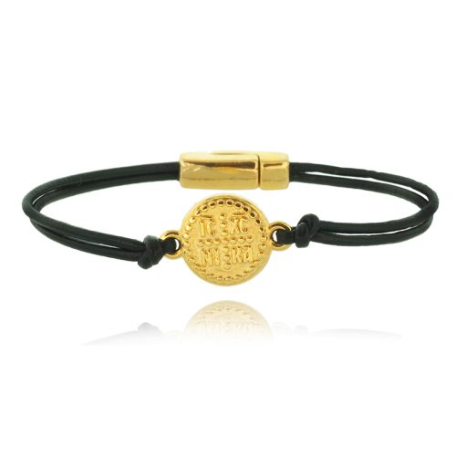 Leather bracelet with gold plated coin