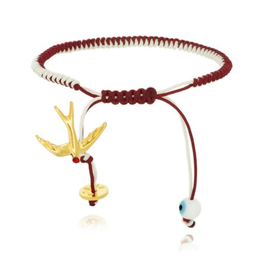 MACRAME MARTIS BRACELET WITH SWALLOW & EVIL EYE - GOLD