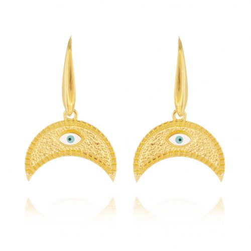 THE GOLDPLATED CRESCENT MOON EARRINGS WITH EVIL EYE
