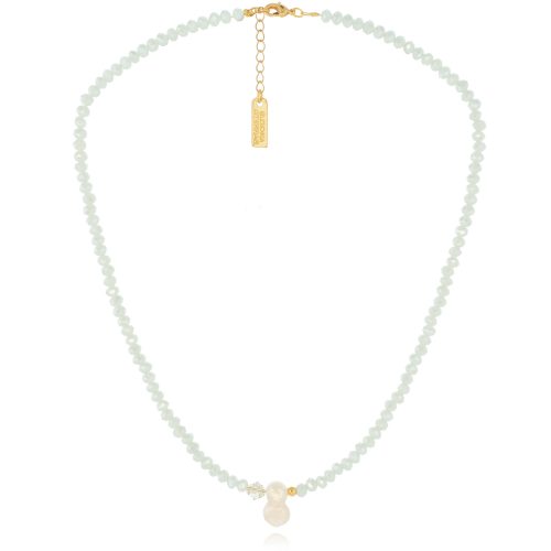 GLASS BEADS NECKLACE WITH FRESHWATER PEARL & SWAROVSKI