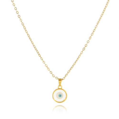 CHAIN NECKLACE WITH TRANSPARENT ROUND SHAPED EVIL EYE
