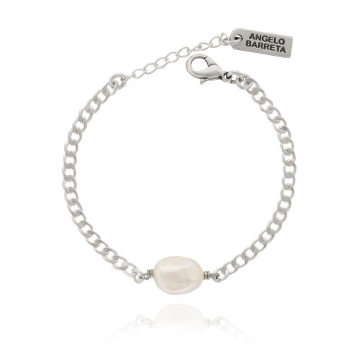 Silver plated chain bracelet with big fresh water pearl