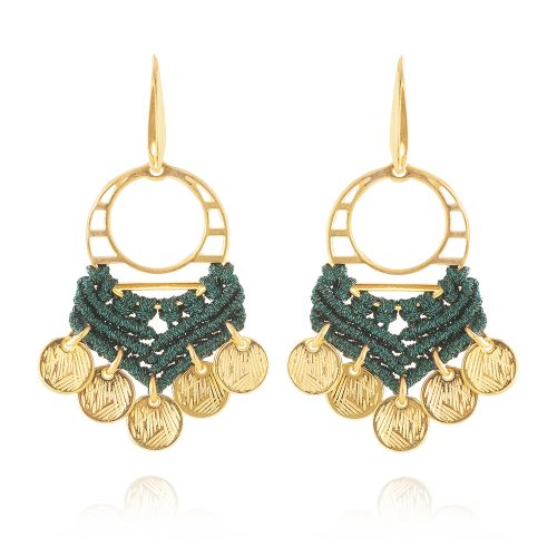 Macrame earrings with gold plated coins