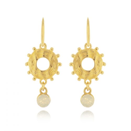 Gold plated earrings with round element & crystals