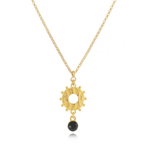 Gold plated necklace with round element & crystals