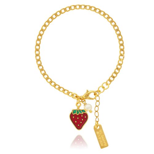 Gold plated chain bracelet with enamel strawberry