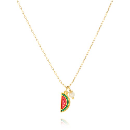 Gold plated chain necklace with enamel watermelon