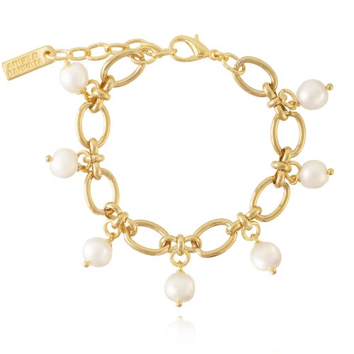 Gold plated chain bracelet with fresh water pearls