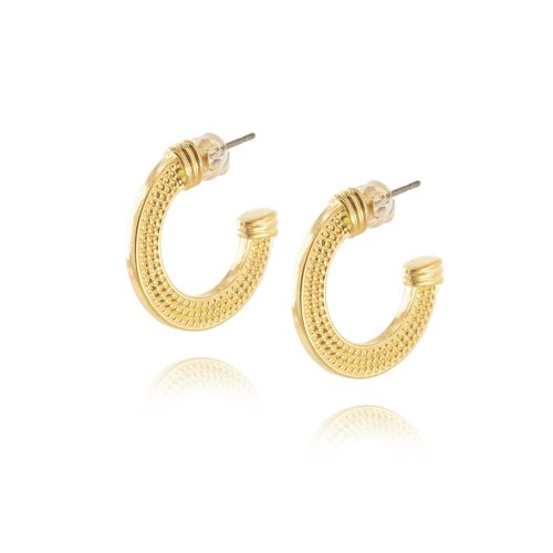Gold plated flat short hoop earrings