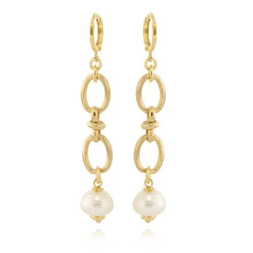 Gold plated chain earrings with fresh water pearl