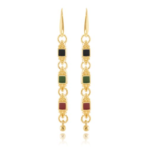 Gold plated long earrings with enamel