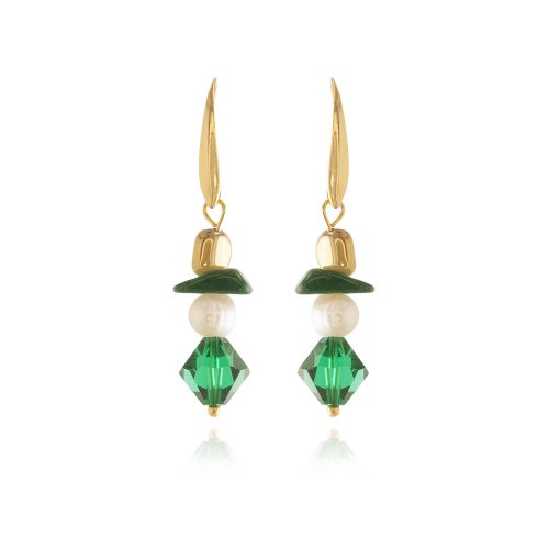 Gold plated nephrite bead earrings with pearl