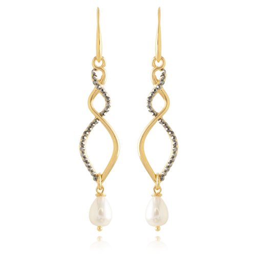 Gold plated earrings with pearl & crystals