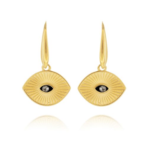 Gold plated evil eye element earrings with strass