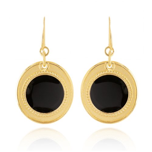 Gold plated earrings with black enamel