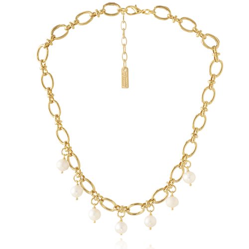Gold plated chain necklace with fresh water pearls
