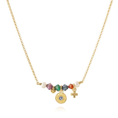 Gold plated chain necklace with crystals & elements