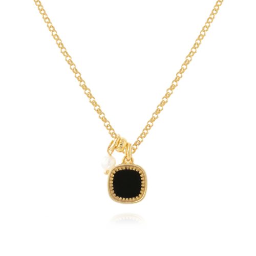 Gold plated chain necklace with square enamel element