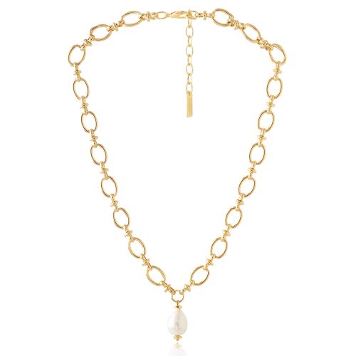 Gold plated chain necklace with pearl drop