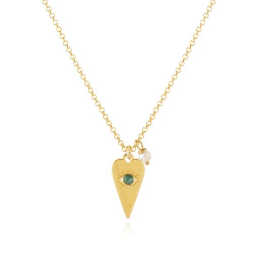 Gold plated chain necklace & heart with crystal