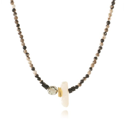 Gold plated necklace with semi precious beads & fresh water pearl