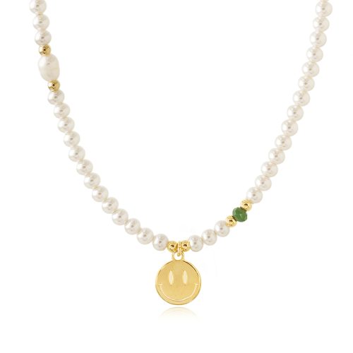 Fresh water pearl necklace with gold plated smiley face