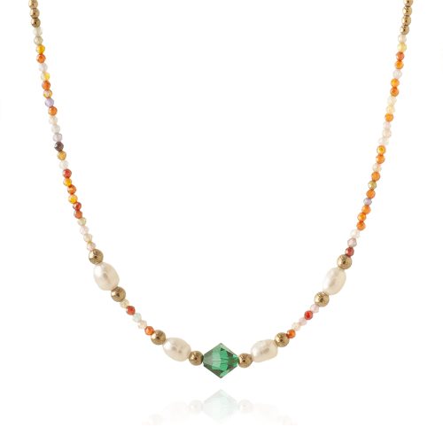 Hematite necklace with zircon & fresh water pearls