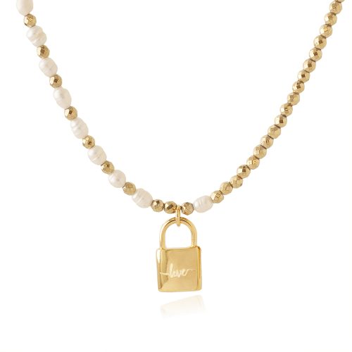 Hematite necklace with love padlock