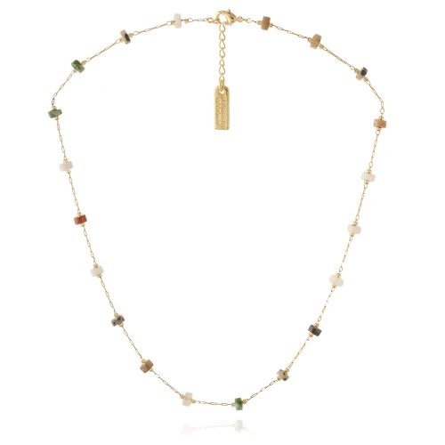 Gold plated chain necklace with semiprecious stones