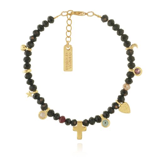 Glass beads bracelet with gold plated elements