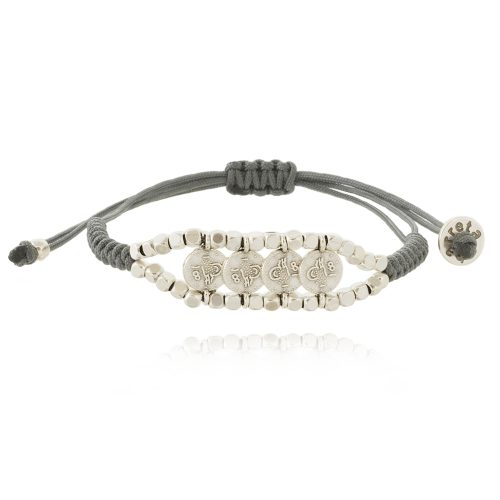 Macrame bracelet with silver plated coins