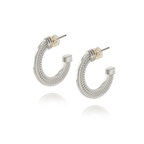 Silver plated flat short hoop earrings