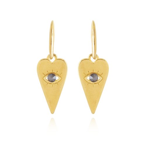 Gold plated earrings with heart & crystal evil eye