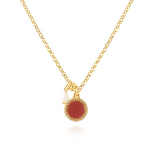 Gold plated chain necklace with round enamel element