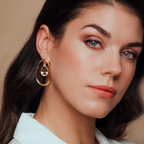 Gold plated earrings with crystal drop