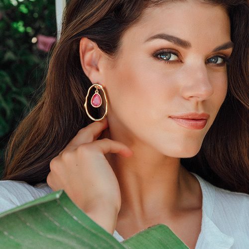 Gold plated earrings with crystal drop