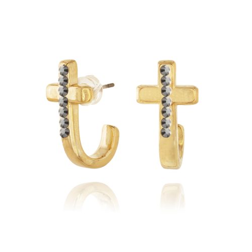 Gold plated cross earrings with crystals