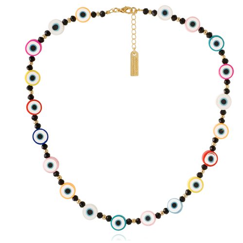 Necklace with multi color evil eyes glass beads