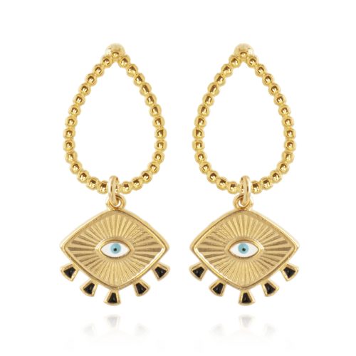 Gold plated drop hook earrings with eye