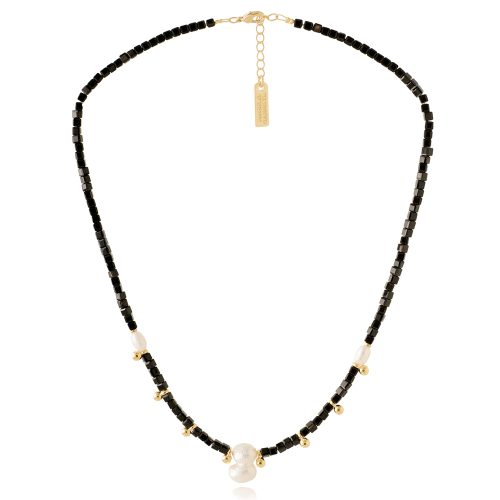 Gold plated necklace with glass beads & fresh water pearls