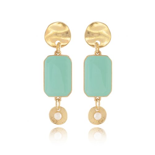 Rectangle enamel earrings with gold plated details