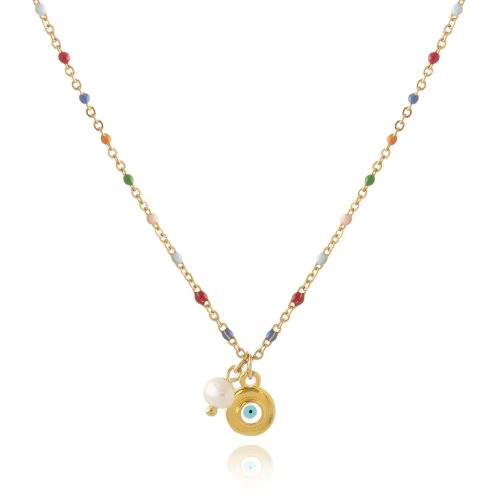 Multi color chain necklace with evil eye