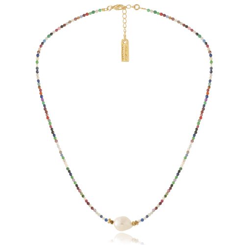 Necklace with freshwater pearl & zircon beads