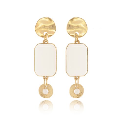 Rectangle enamel earrings with gold plated details