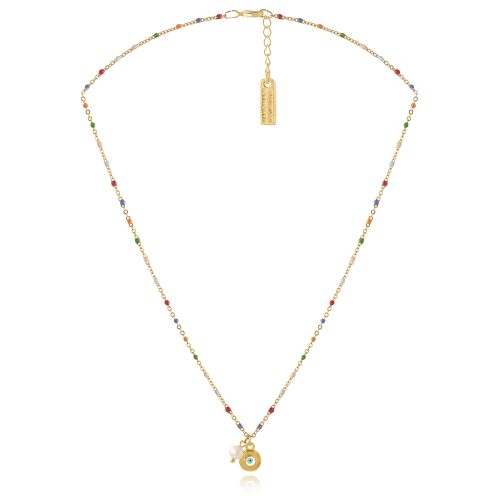 Multi color chain necklace with evil eye