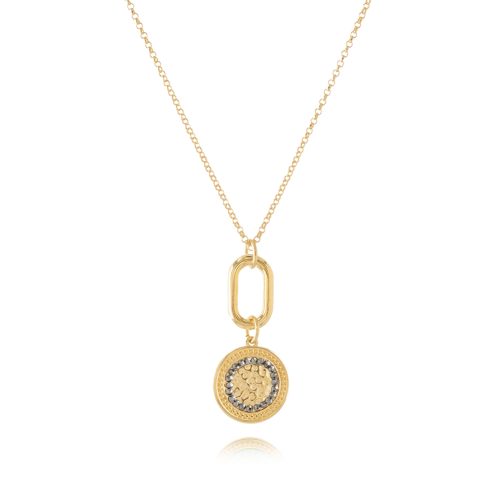 Gold plated chain necklace with round element & crystals