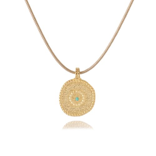 Cord necklace with gold plated round evil eye