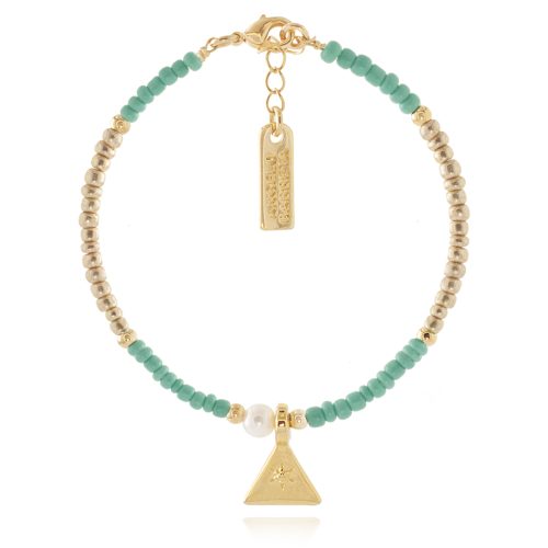 Bracelet with glass beads & gold plated triangle