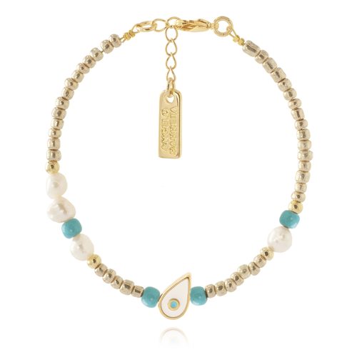 Glass beads bracelet with enamel drop